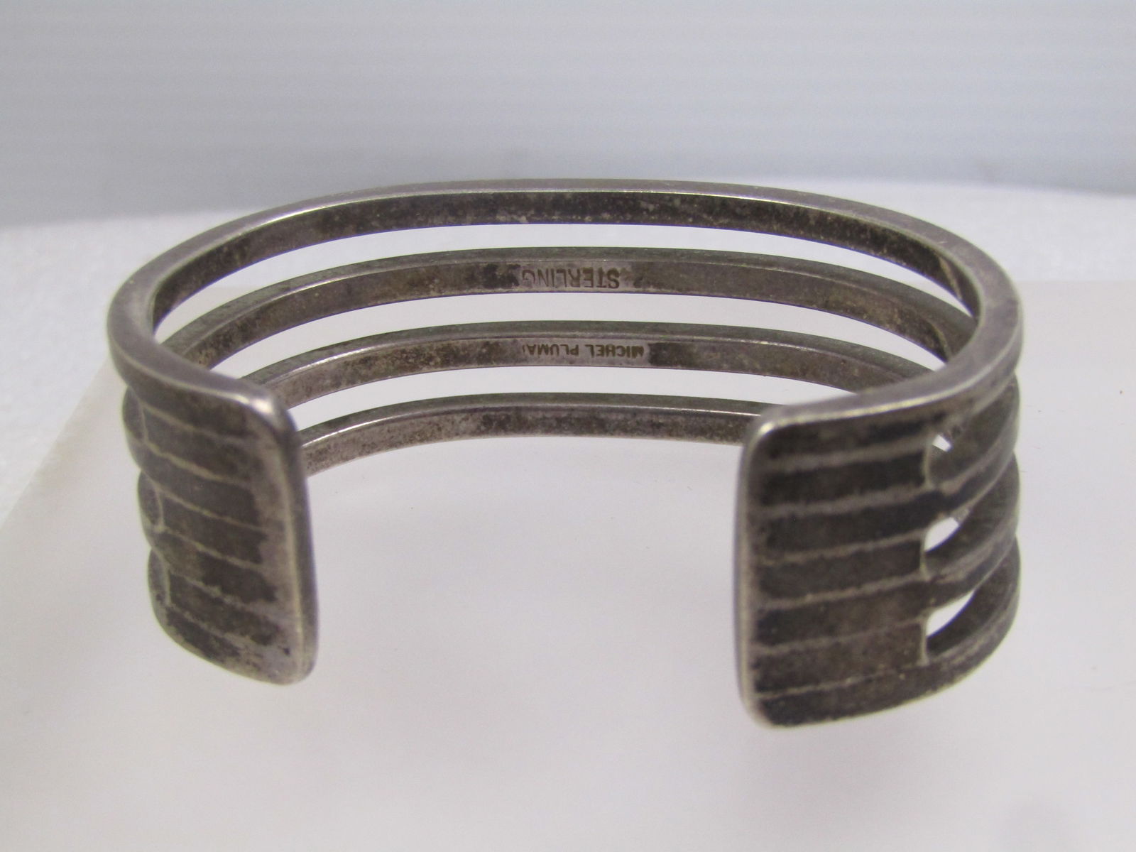 Vintage Sterling Modernist Four Banded Cuff Bracelet, 6", Signed Michel Plumai - 2