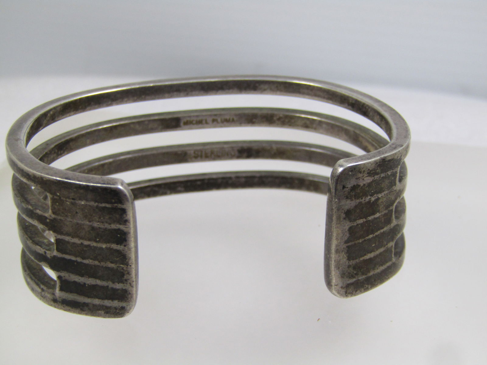 Vintage Sterling Modernist Four Banded Cuff Bracelet, 6", Signed Michel Plumai - 4