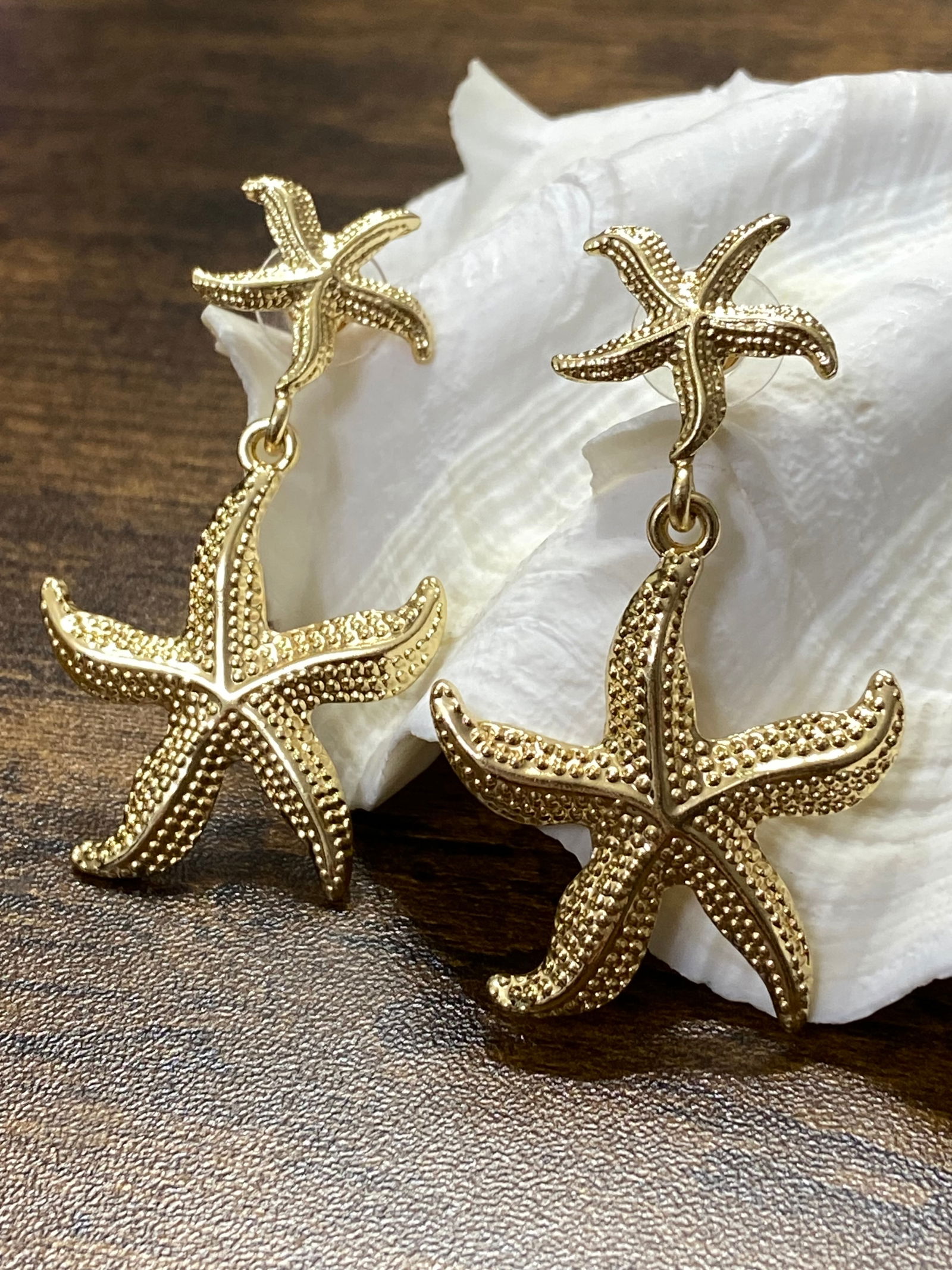 Gold Plated Steel Starfish style statement earring dangle earrings - 2