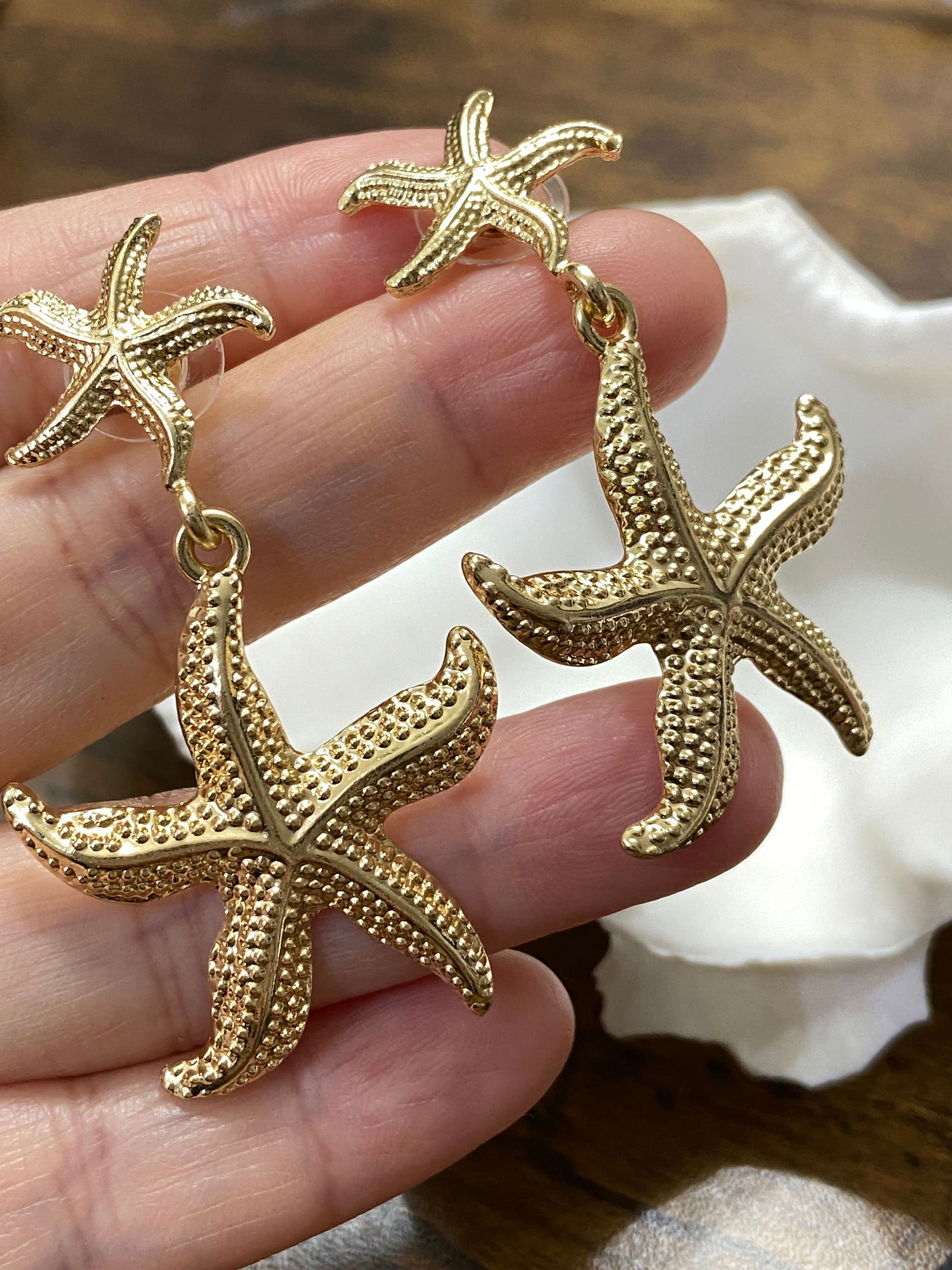 Gold Plated Steel Starfish style statement earring dangle earrings - 5