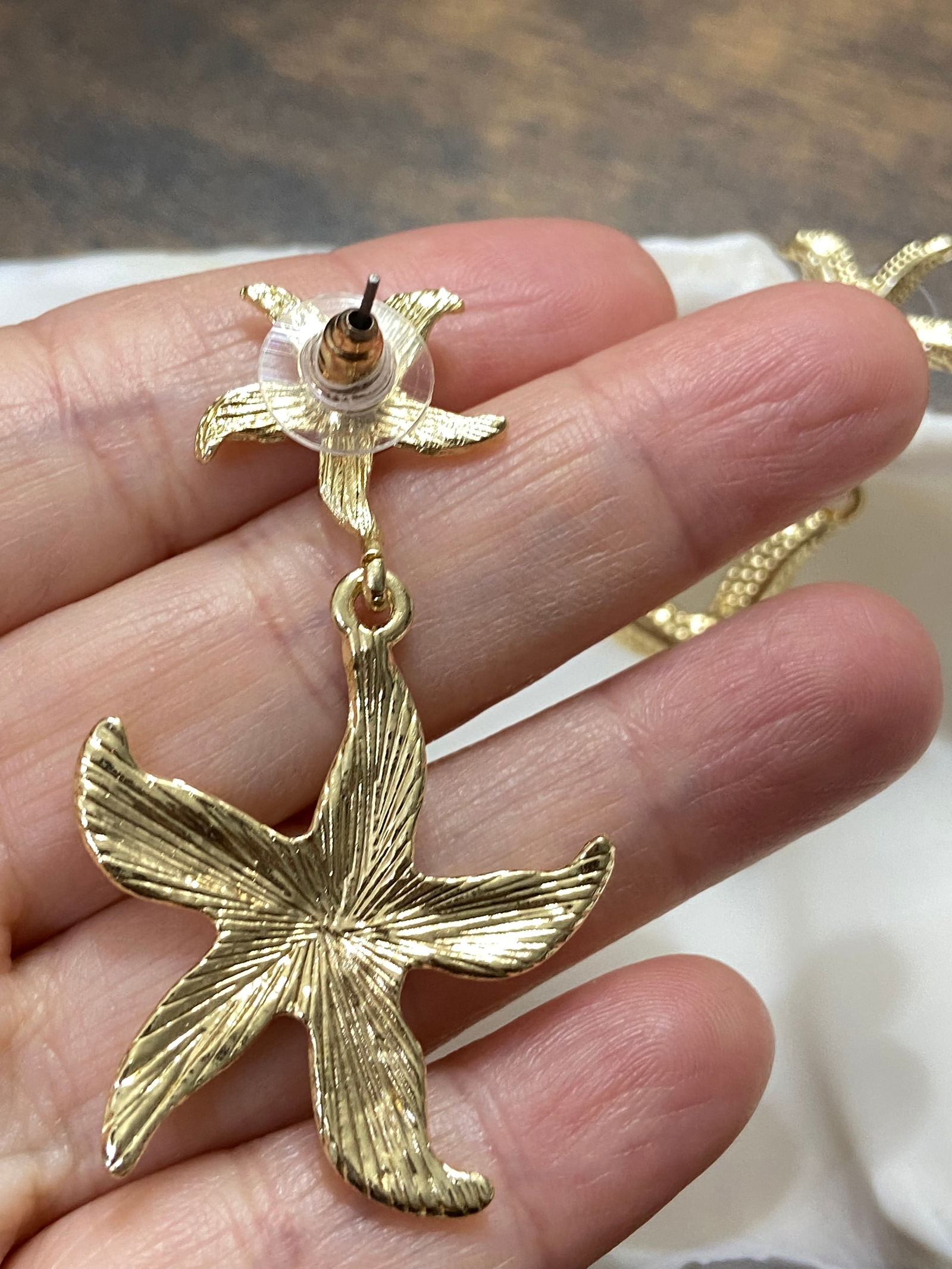 Gold Plated Steel Starfish style statement earring dangle earrings - 7