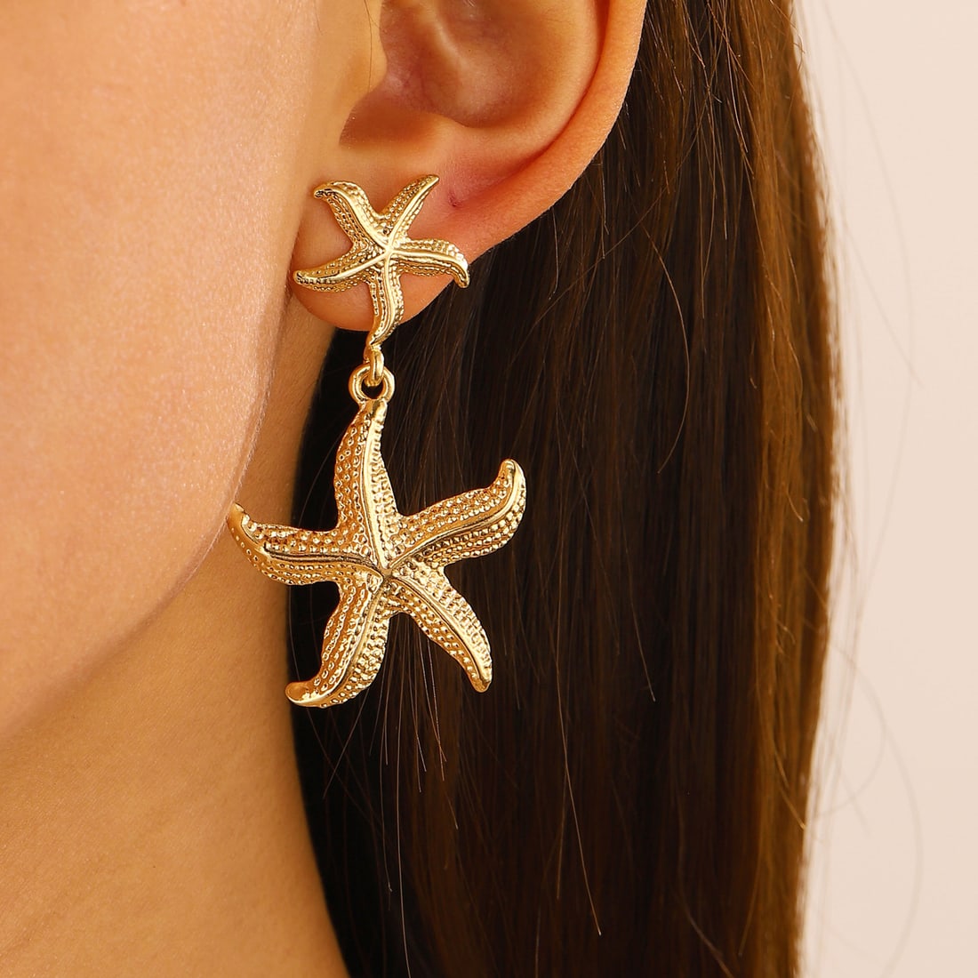 Gold Plated Steel Starfish style statement earring dangle earrings - 9