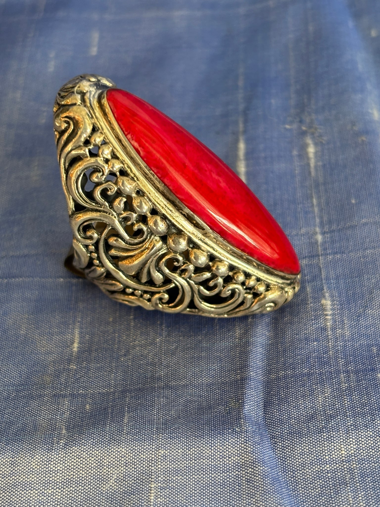Apple Coral & Sterling Ring - 2