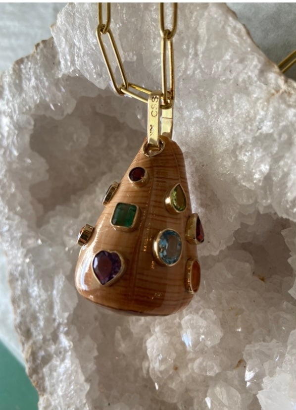 Conus Shell Fob with Mixed Gemstones - 3