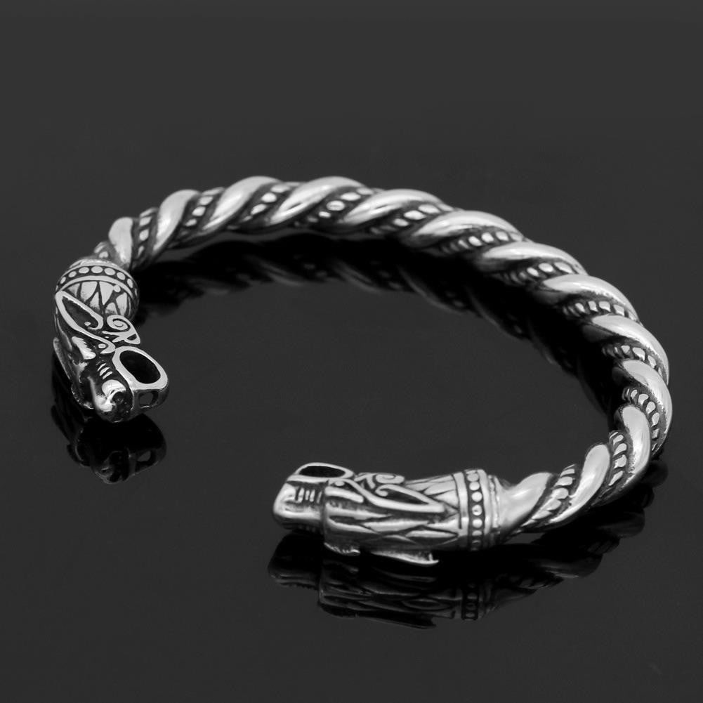 Vintage Double Dragon Head Bangle – Braided Titanium Steel (1 of 6)