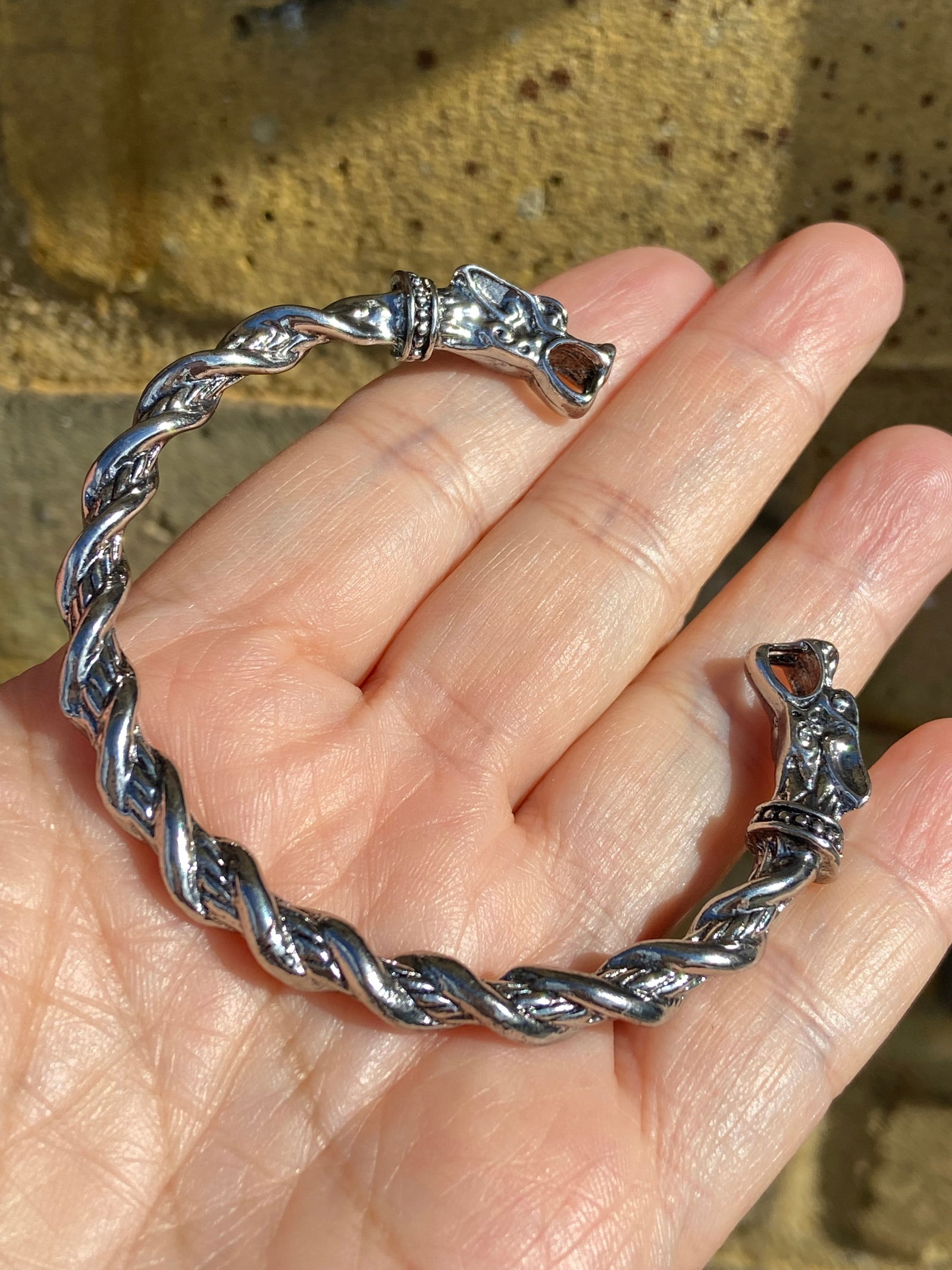 Vintage Double Dragon Head Bangle – Braided Titanium Steel - 3