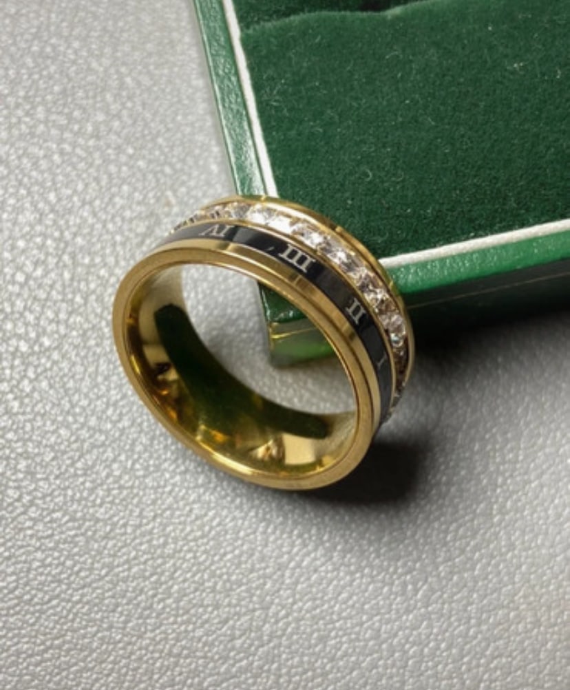 18k gold plated Titanium steel Roman numeral ring lab created Moissanite rotate fidget ring - 2