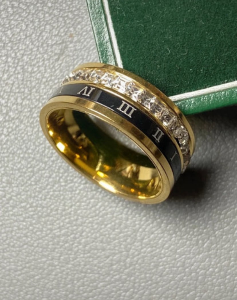 18k gold plated Titanium steel Roman numeral ring lab created Moissanite rotate fidget ring - 3