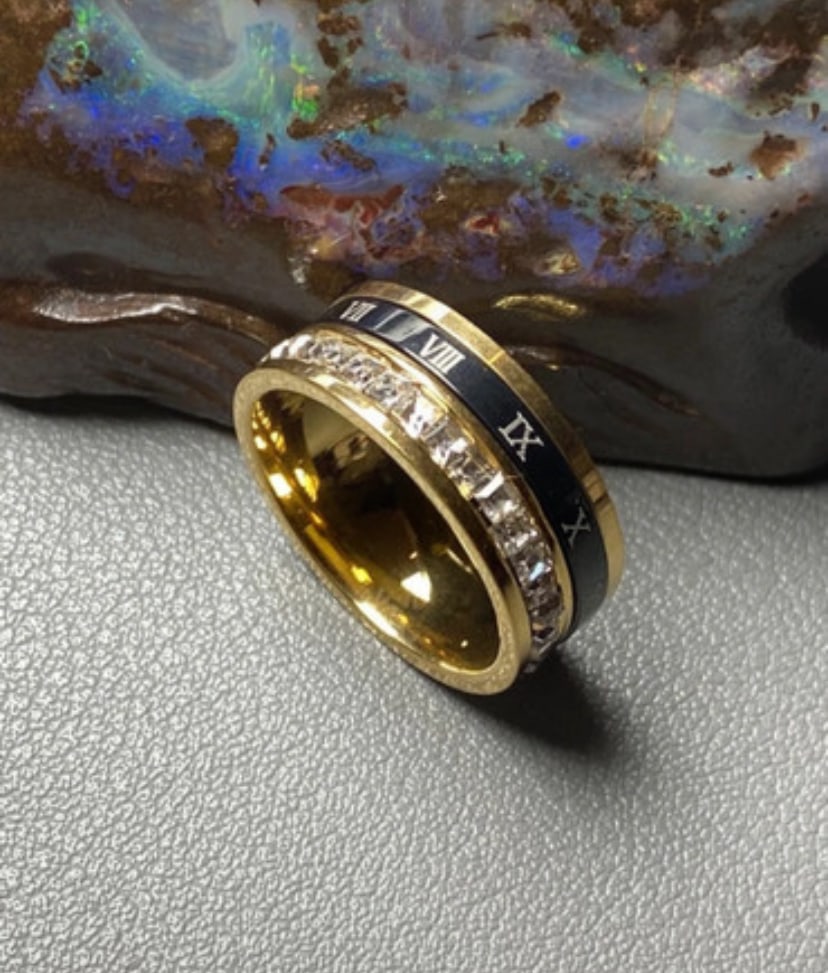 18k gold plated Titanium steel Roman numeral ring lab created Moissanite rotate fidget ring - 6