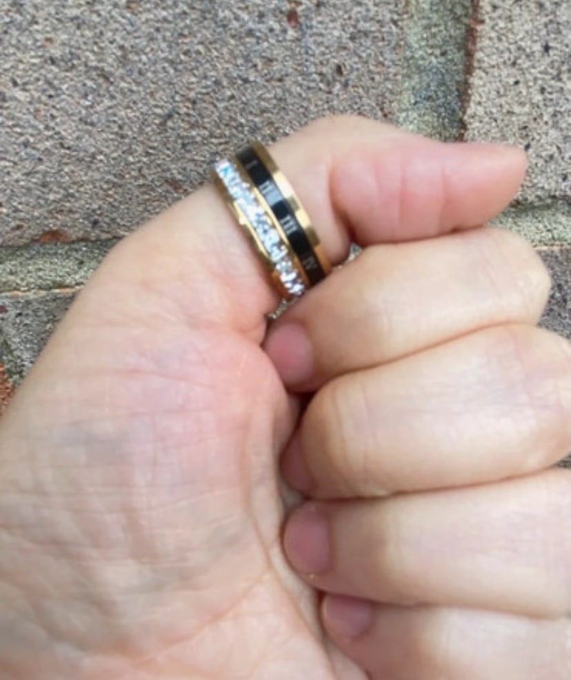 18k gold plated Titanium steel Roman numeral ring lab created Moissanite rotate fidget ring - 7