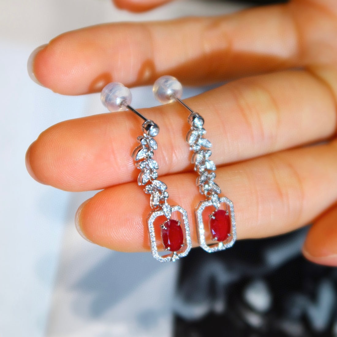 14K GOLD 1 CT NATURAL RUBY & DIAMOND EARRINGS - 2