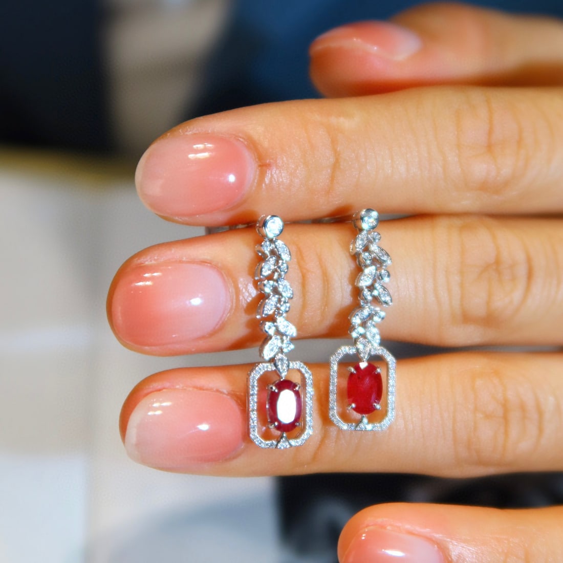 14K GOLD 1 CT NATURAL RUBY & DIAMOND EARRINGS - 3