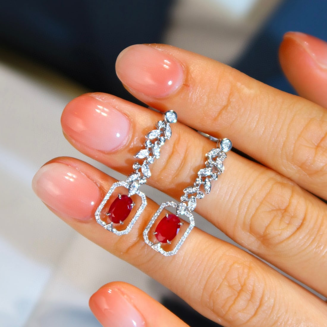 14K GOLD 1 CT NATURAL RUBY & DIAMOND EARRINGS - 4