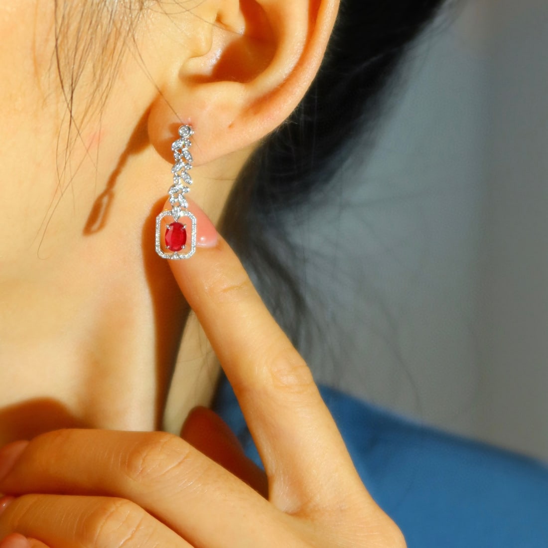 14K GOLD 1 CT NATURAL RUBY & DIAMOND EARRINGS - 5