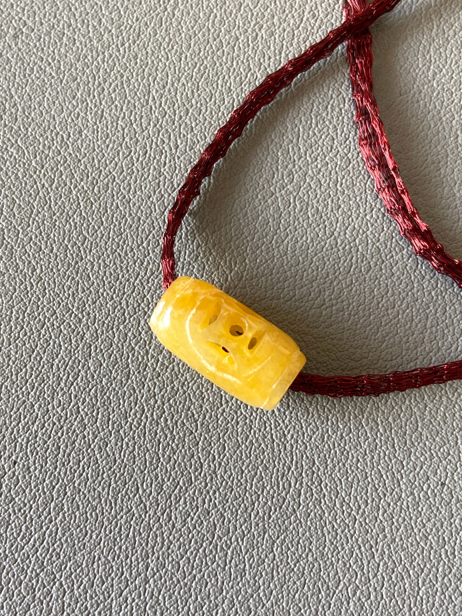 Antique Hand-Carved Yellow Jade Bead Pendant - 2