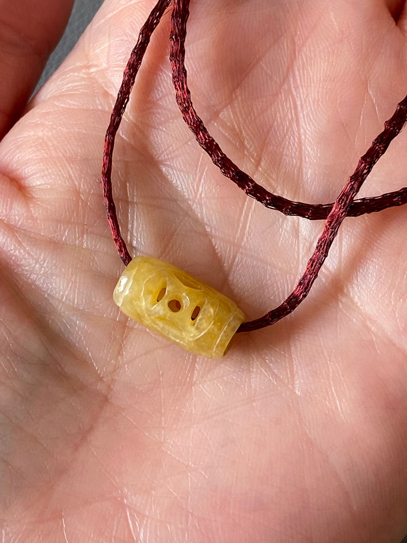 Antique Hand-Carved Yellow Jade Bead Pendant - 4
