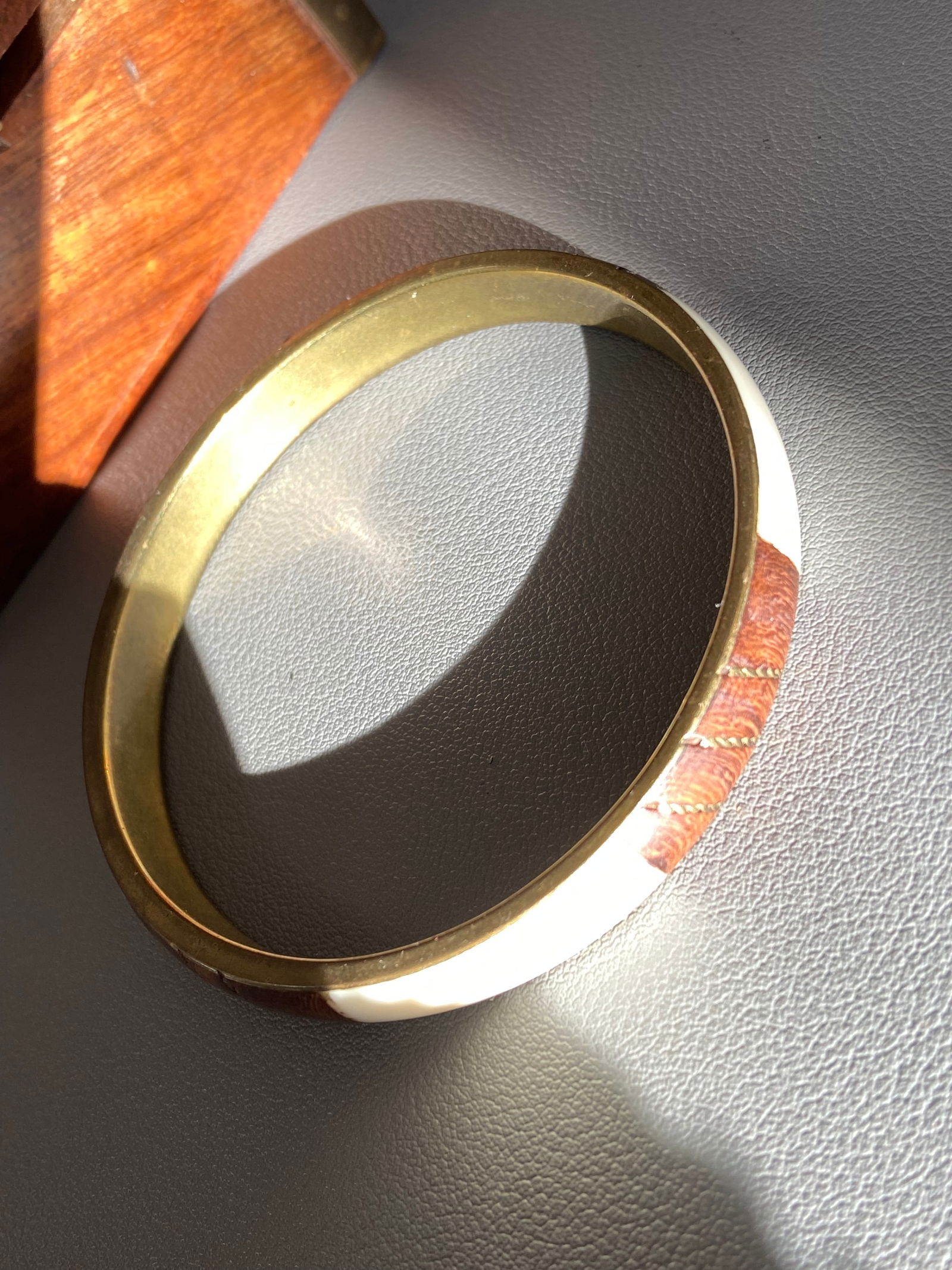 Vintage Rosewood Inlay Brass Bangle - 4