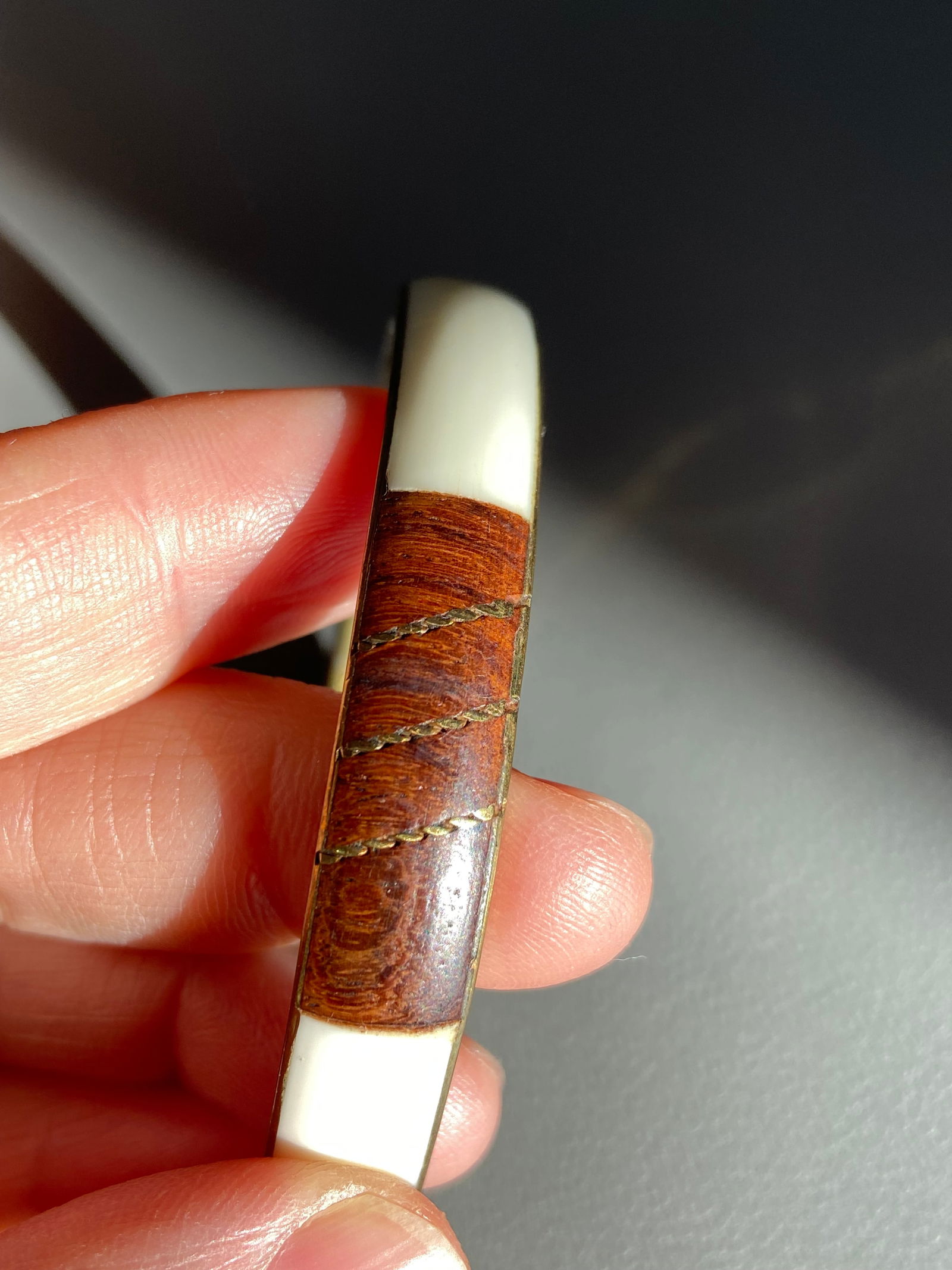 Vintage Rosewood Inlay Brass Bangle - 8