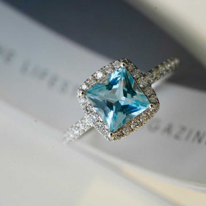 14K GOLD 1.1 CT NATURAL AQUAMARINE & DIAMOND RING - 2