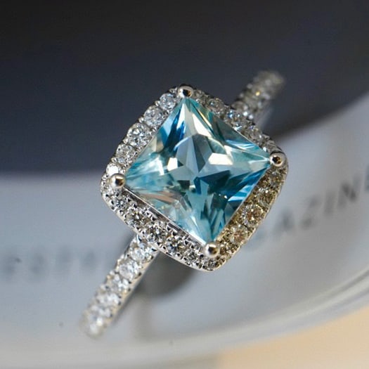14K GOLD 1.1 CT NATURAL AQUAMARINE & DIAMOND RING - 3