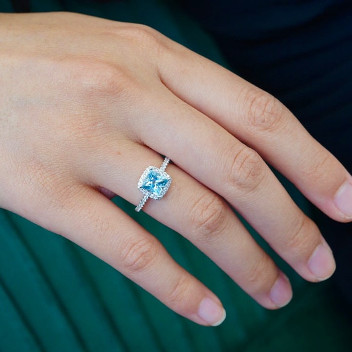 14K GOLD 1.1 CT NATURAL AQUAMARINE & DIAMOND RING - 5