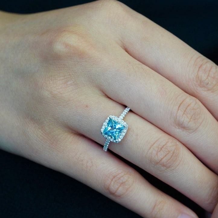 14K GOLD 1.1 CT NATURAL AQUAMARINE & DIAMOND RING - 6