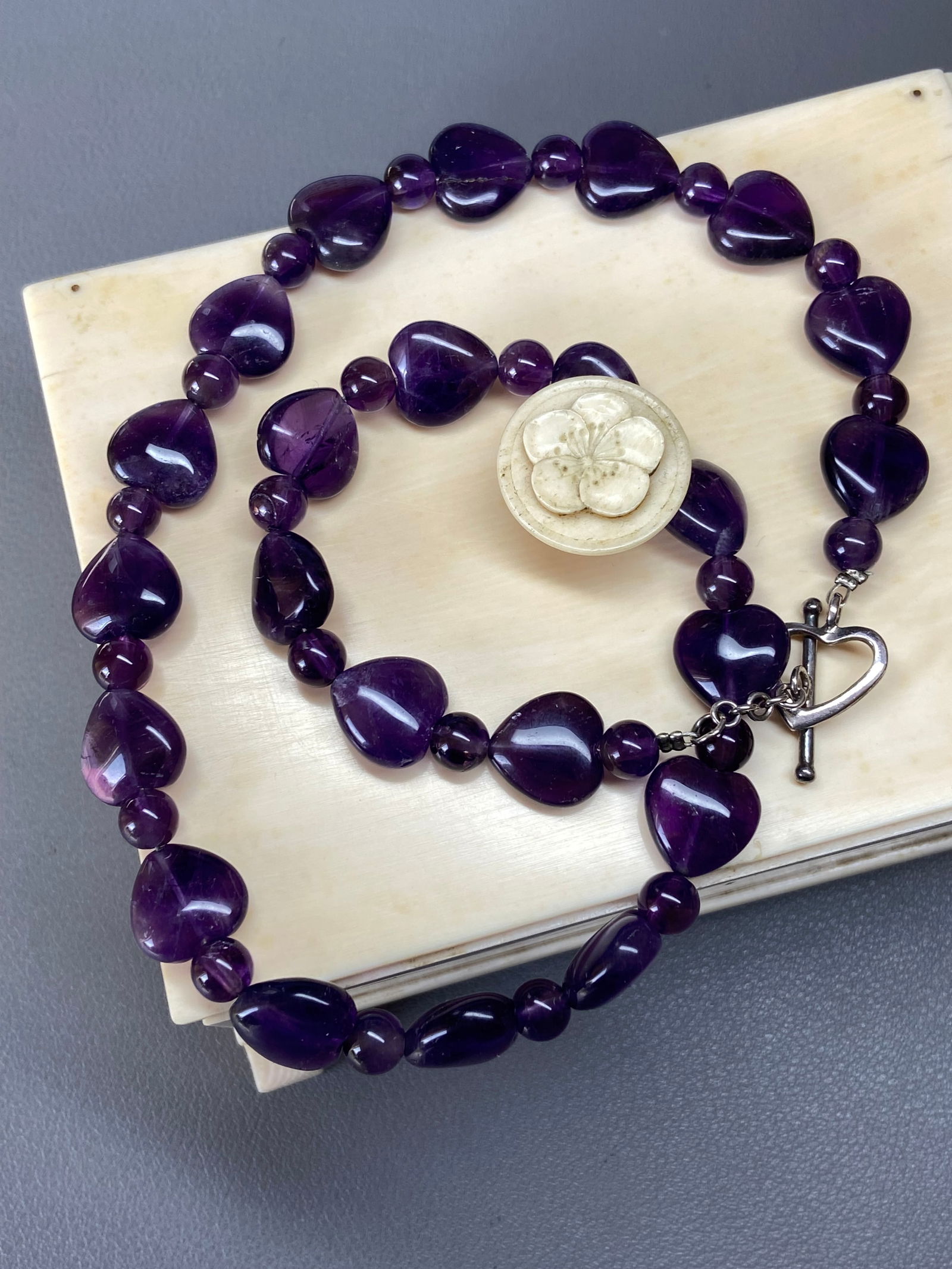 Vintage Royal Purple Amethyst Heart Bead Necklace - 5