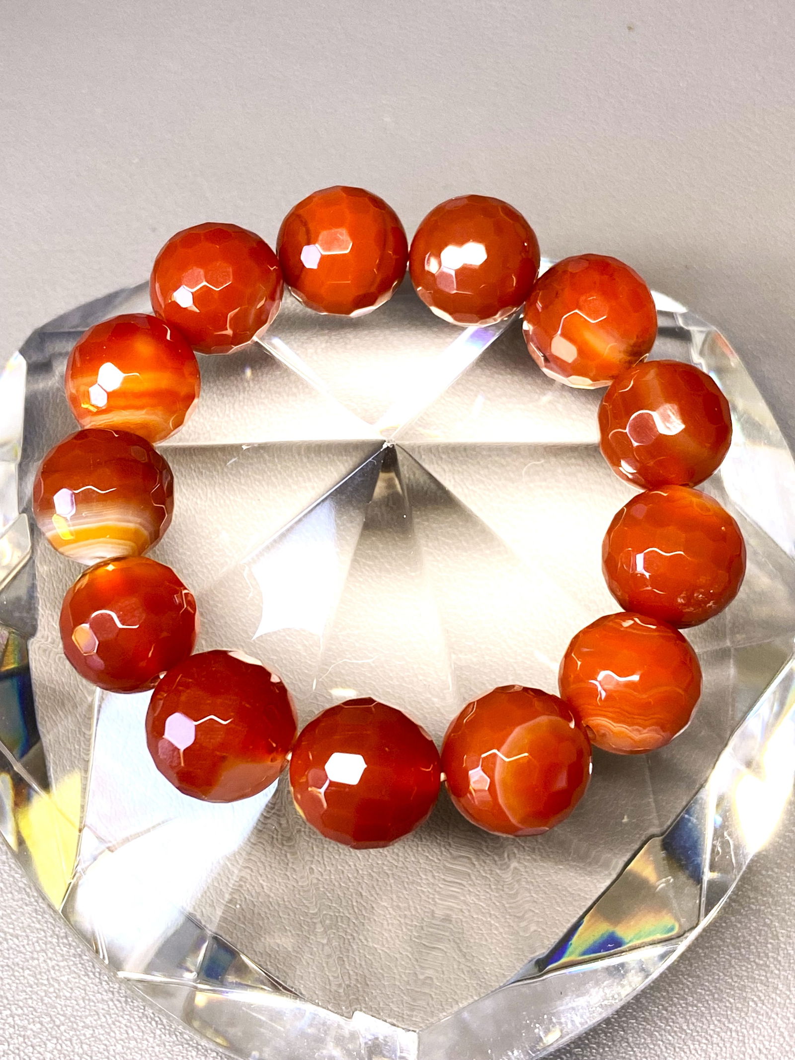 14mm Faceted Natural Carnelian Bead Bracelet - 2