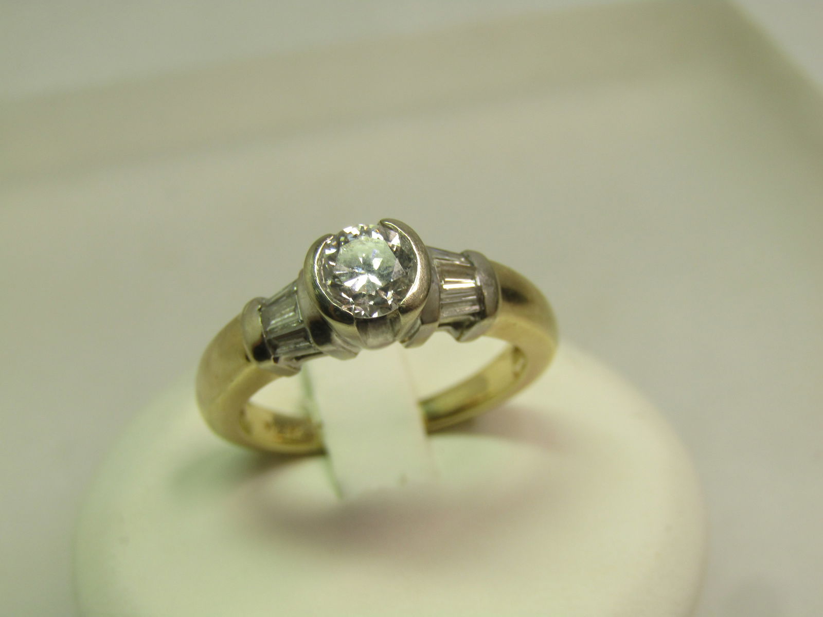 14kt White/Yellow Gold Diamond Engagement Ring, Sz. 6.75, Signed WIC, 1990's - 2