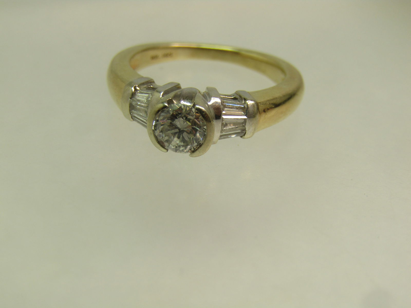 14kt White/Yellow Gold Diamond Engagement Ring, Sz. 6.75, Signed WIC, 1990's - 4