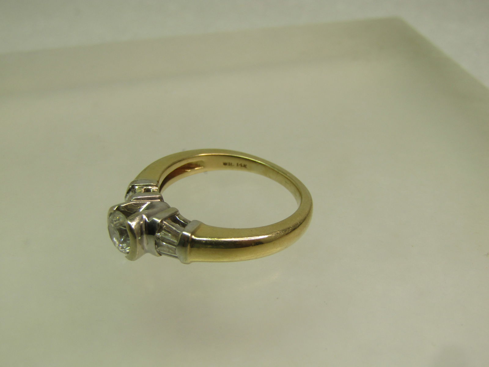 14kt White/Yellow Gold Diamond Engagement Ring, Sz. 6.75, Signed WIC, 1990's - 5