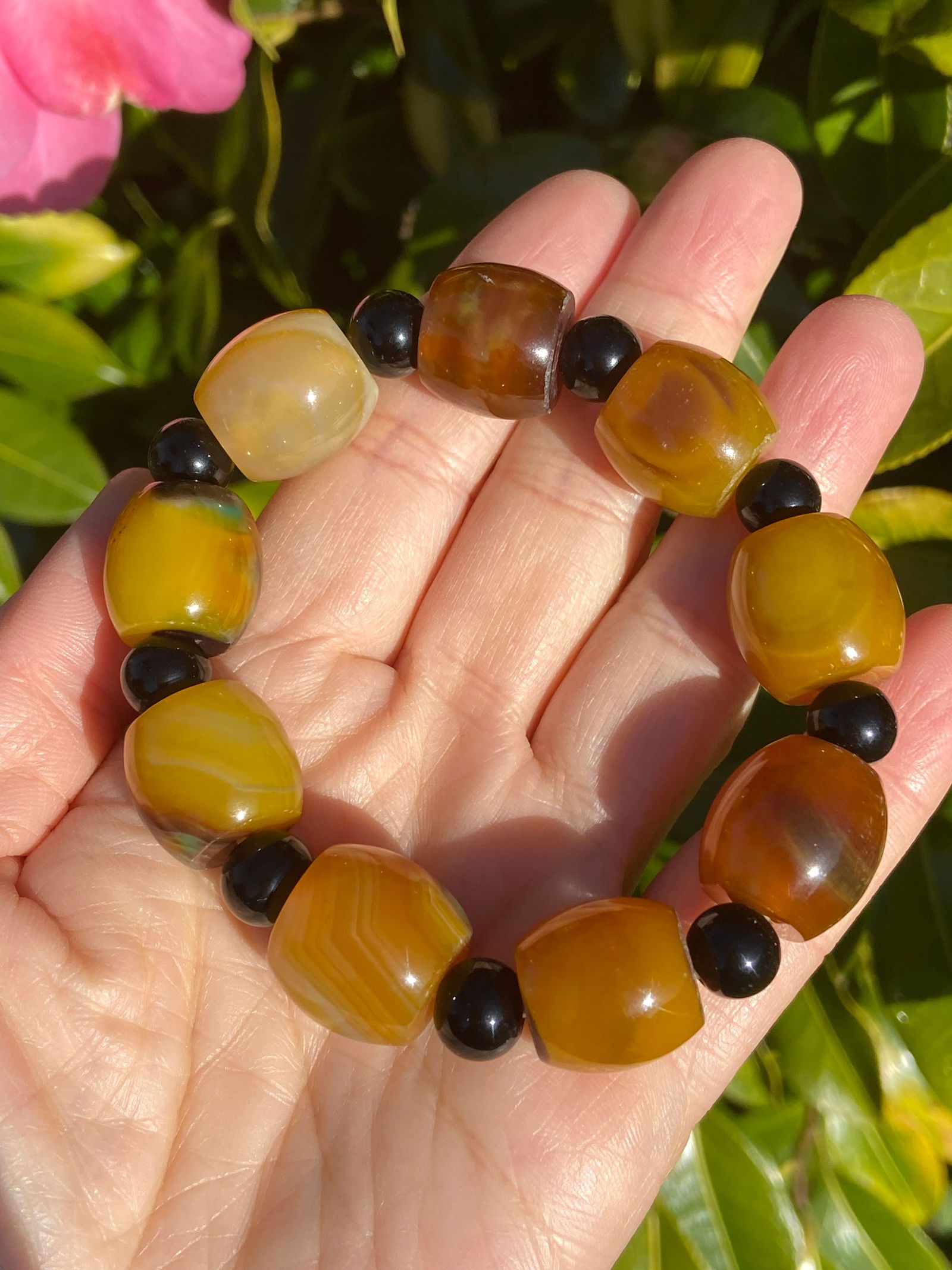 Vintage Tibetan Natural Yellow Agate Amulet Bracelet - 3