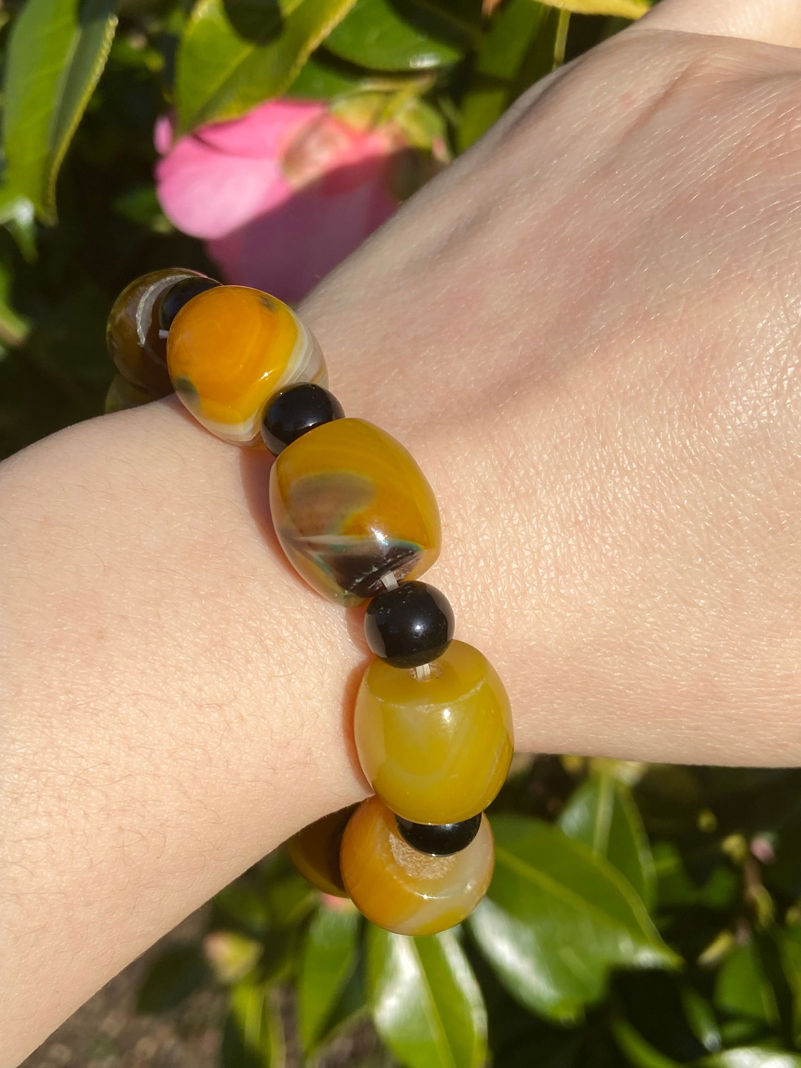 Vintage Tibetan Natural Yellow Agate Amulet Bracelet - 7