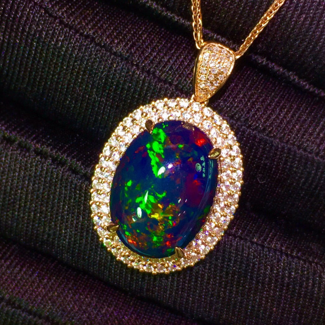 14K GOLD 8.1 CT NATURAL OPAL & DIAMOND PENDANT - 4