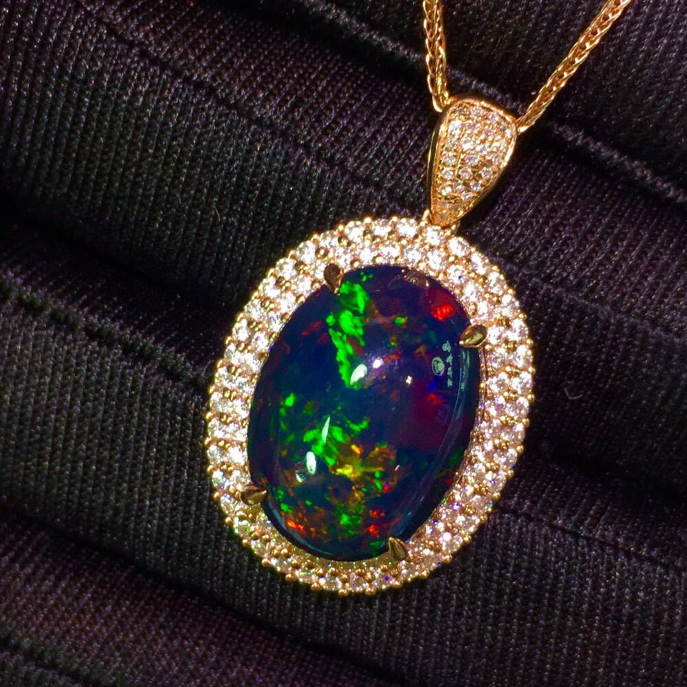 14K GOLD 8.1 CT NATURAL OPAL & DIAMOND PENDANT - 6