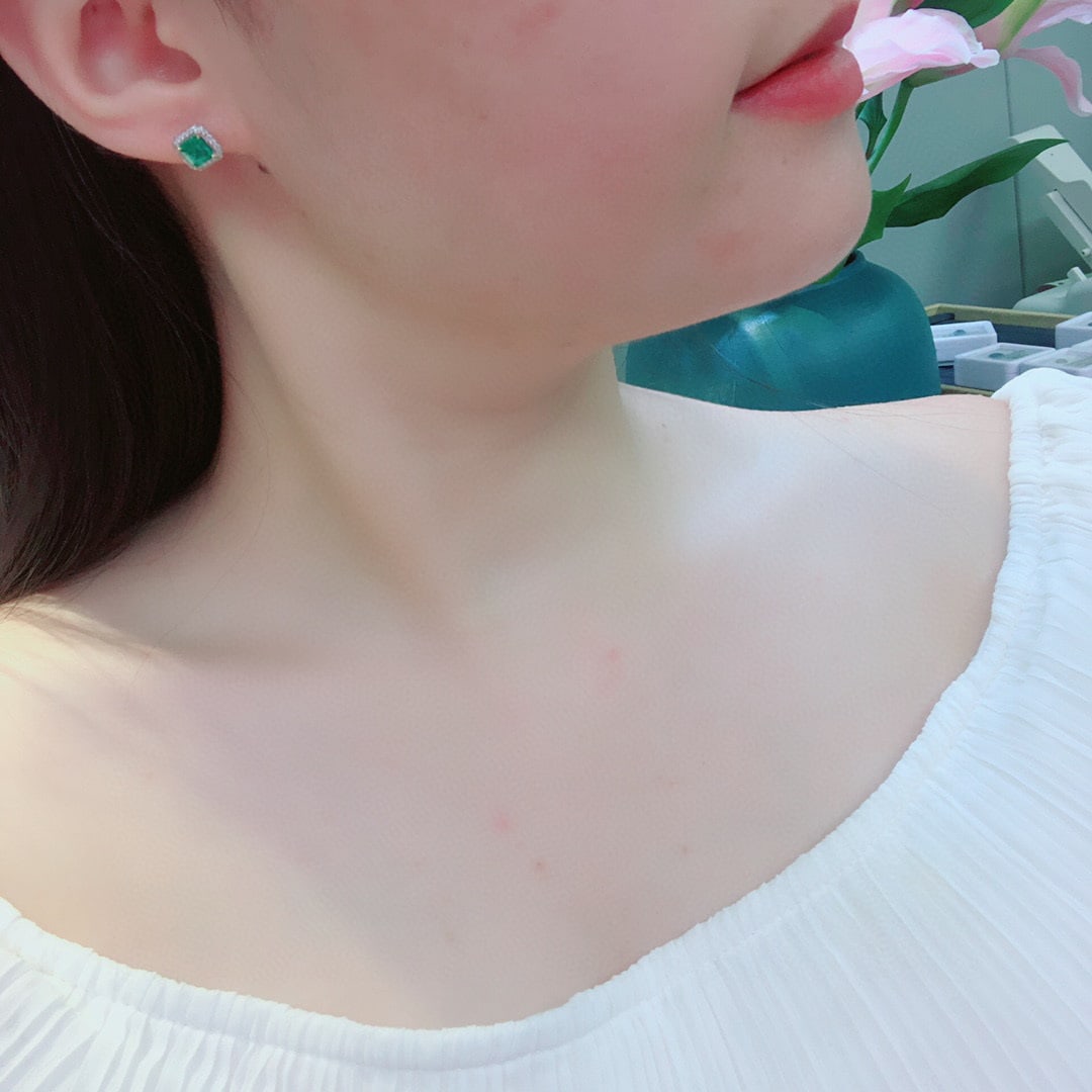 14K GOLD 1.20 CT NATURAL EMERALD & DIAMOND EARRINGS - 6