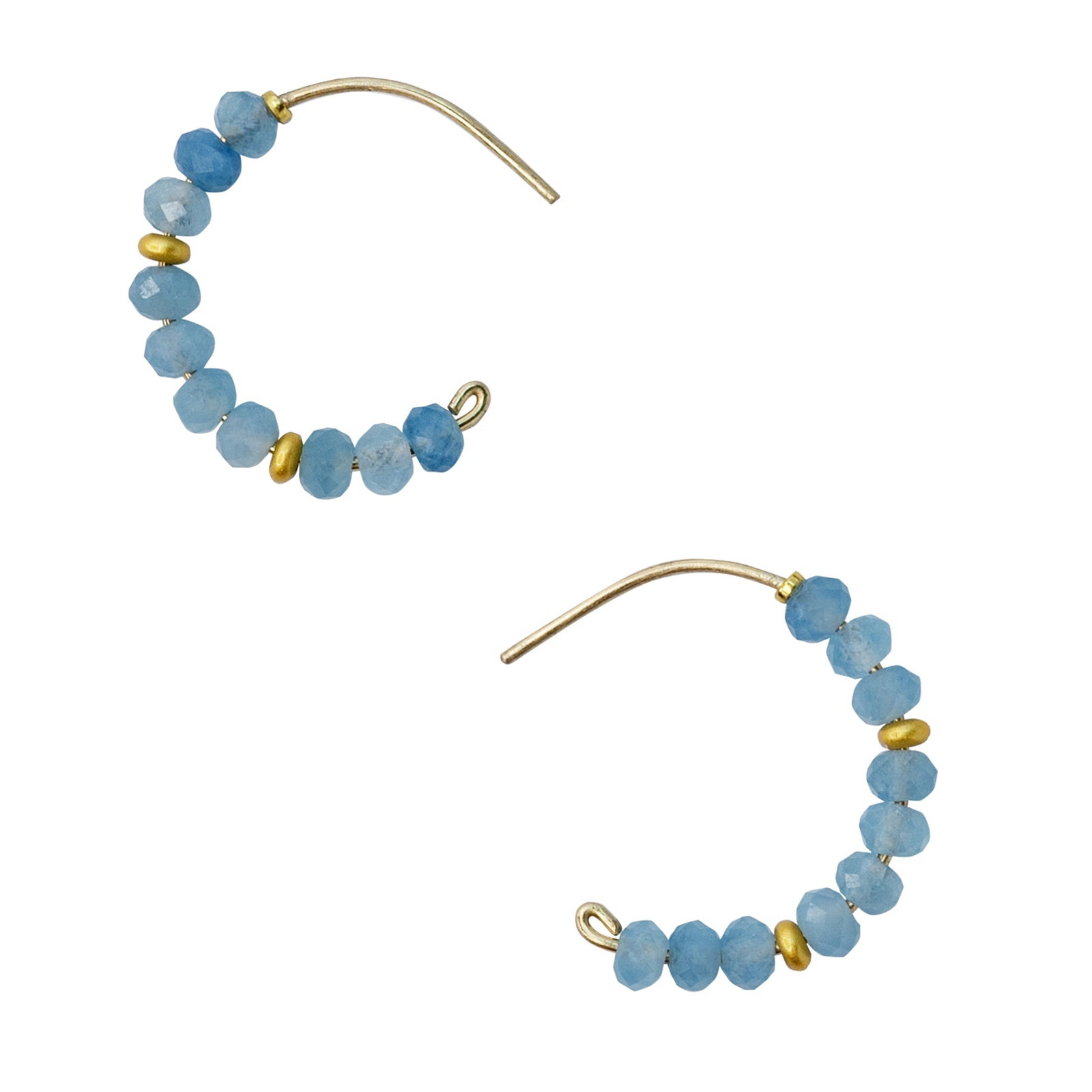 Aquamarine Half Moon Earrings 14K Gold Hook: Title:Aquamarine Half Moon Earrings 14K Gold HookDescription:Like capturing droplets of ocean mist at dawn, these Aquamarine half-moon earrings whisper serenity against your skin with every gentle