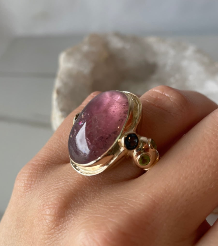 14K Pink Tourmaline Easter Island Ring - 3