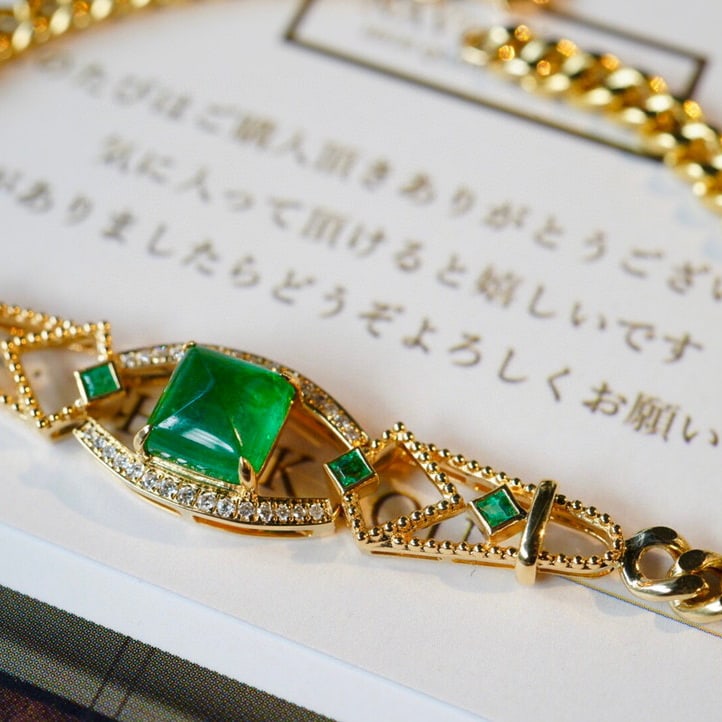 14K GOLD 2 CT VIVID GREEN NATURAL EMERALD & DIAMOND BRACELET - 3