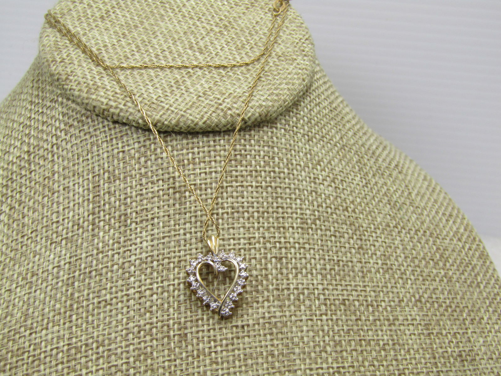 Vintage Diamond Heart Necklace, 19", Signed, 1970's-1980's - 2