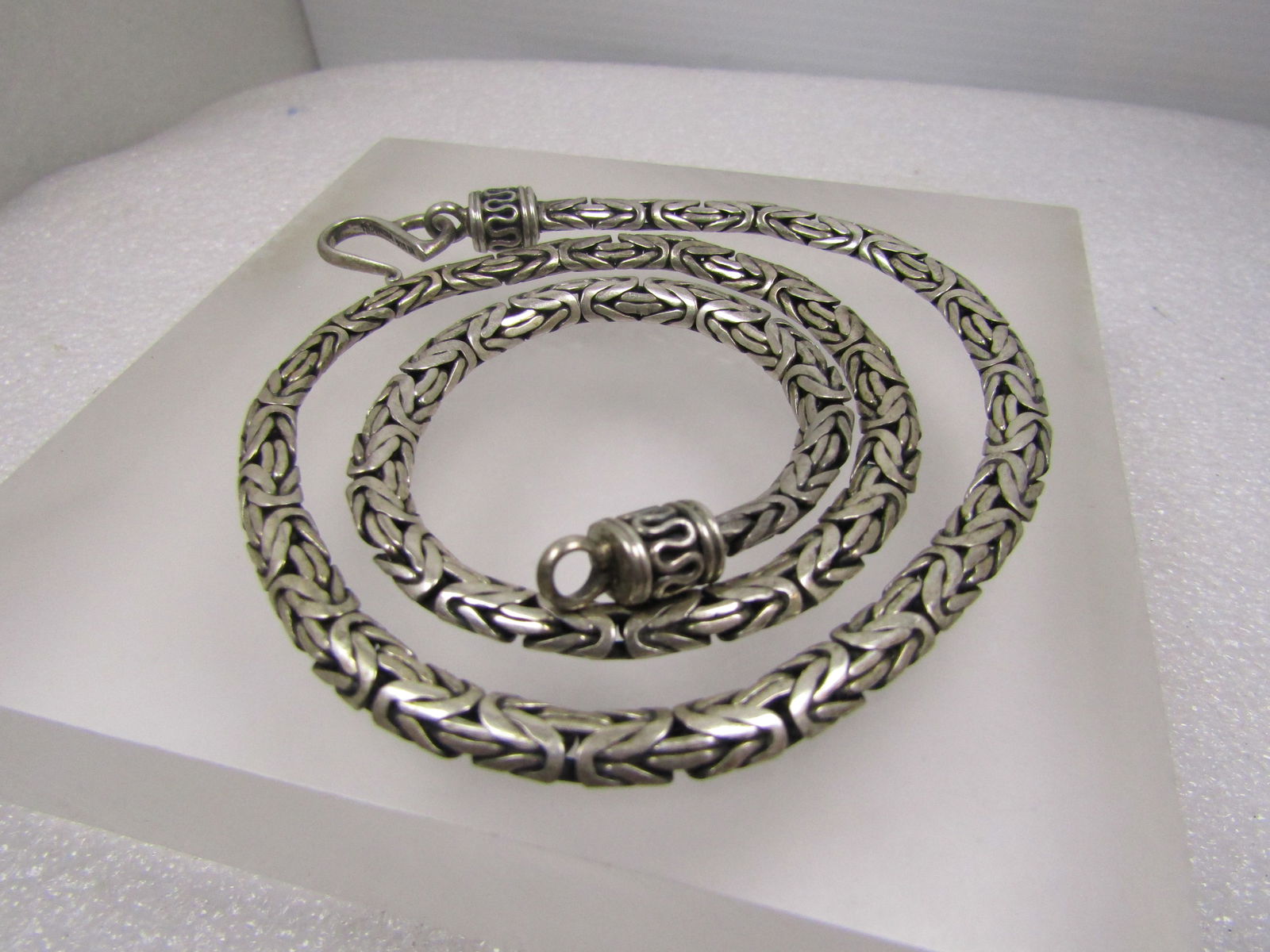 Vintage Sterling Silver 5mm Byzantine Necklace, 20" Hook Clasp. 1980's-1990's Signed BA - 4