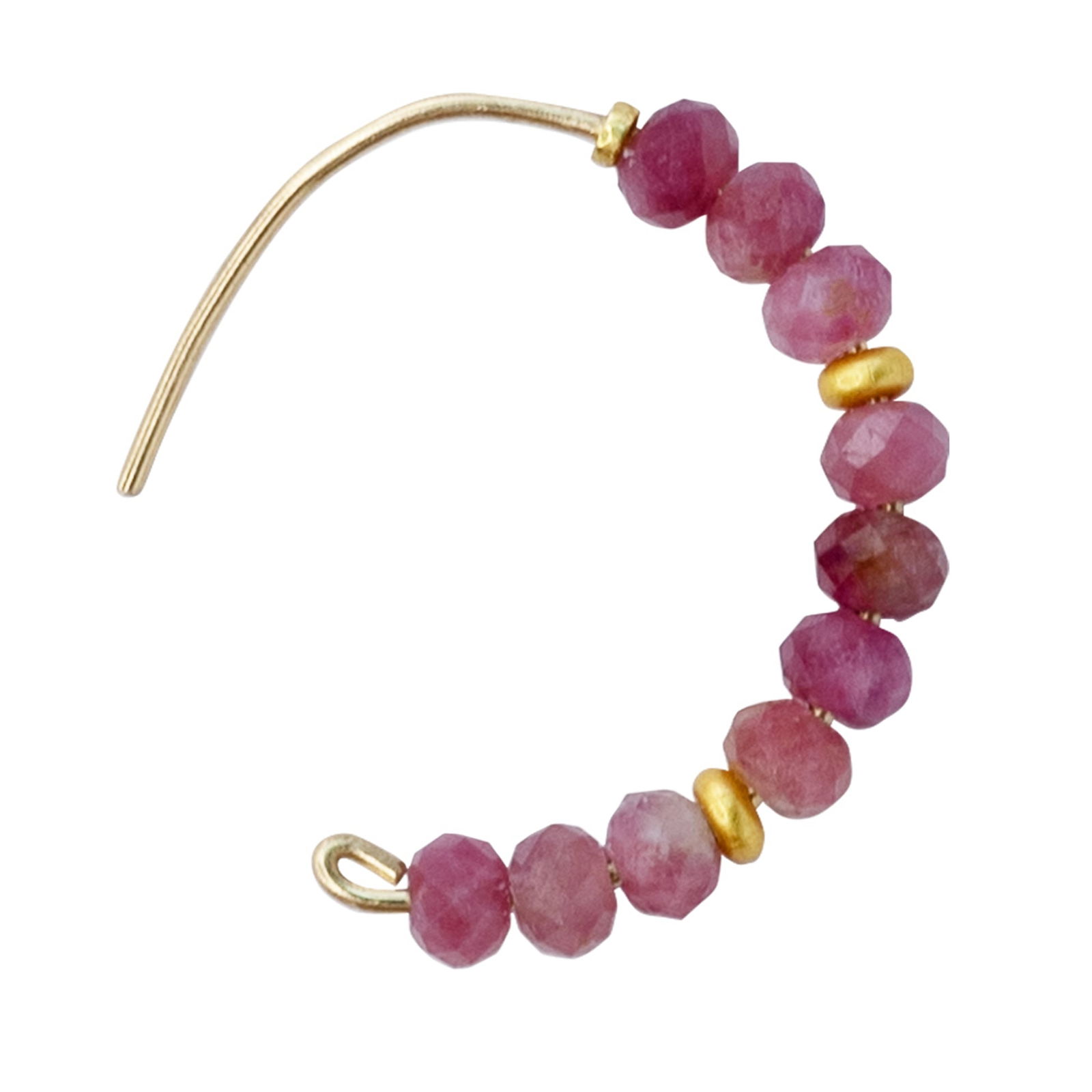 Pink Tourmaline Half Moon Earring 14K Gold Hoop - 5