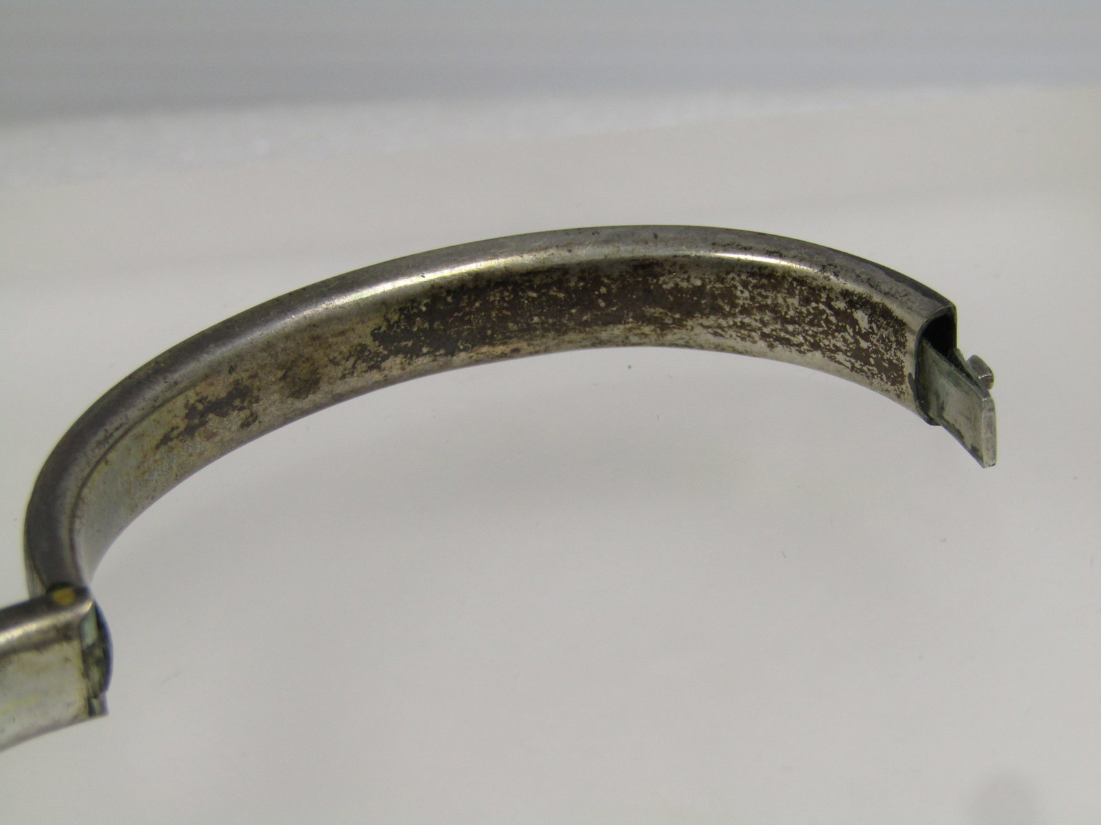 Vintage .800 Silver Enameled German/Austrian Gott Schutze Dich Hinged Bangle Bracelet, 6.25", - 6
