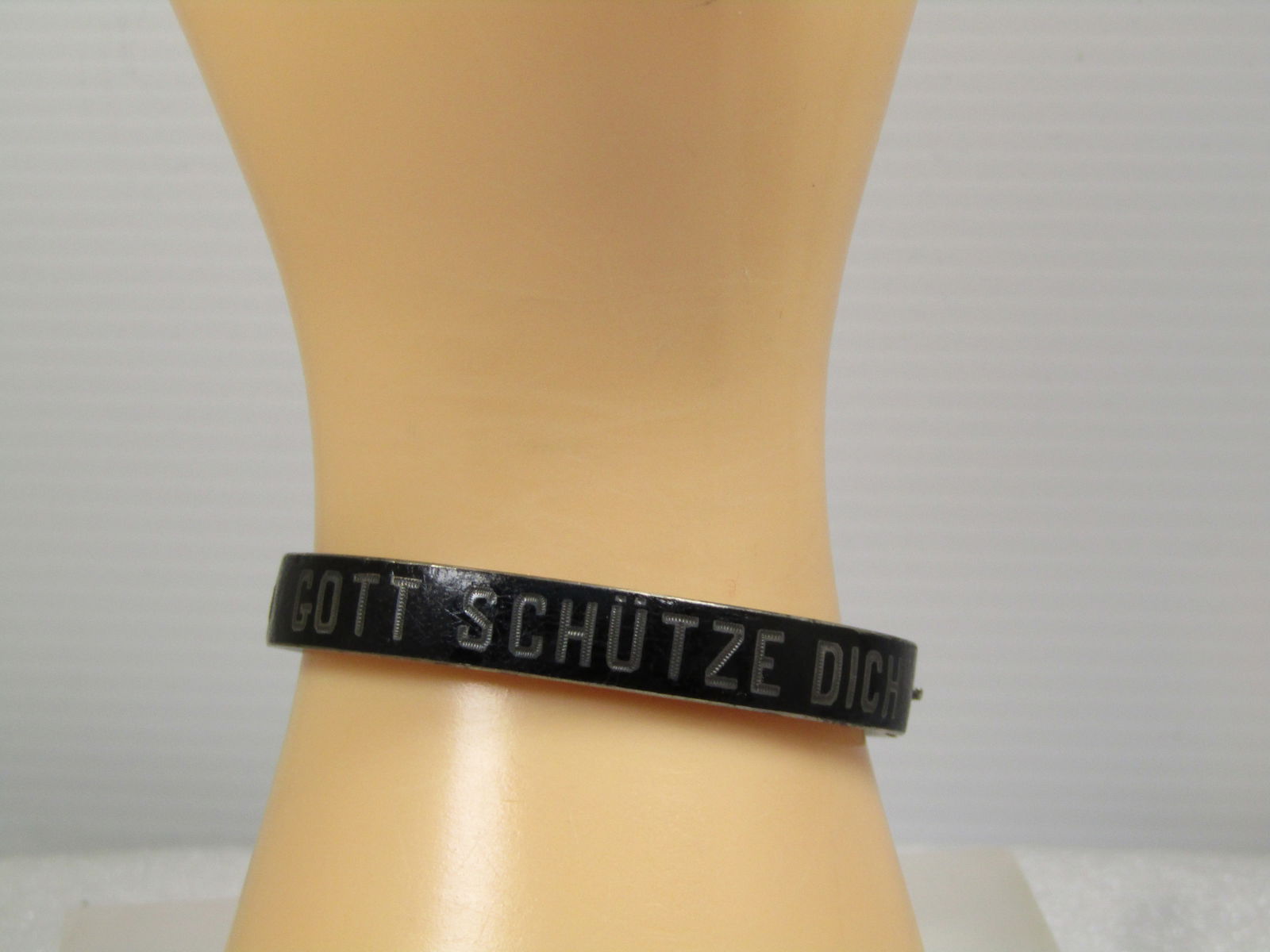 Vintage .800 Silver Enameled German/Austrian Gott Schutze Dich Hinged Bangle Bracelet, 6.25", - 7