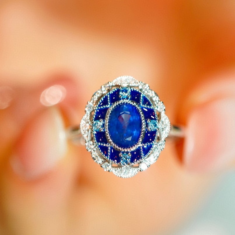 14K GOLD 1.25 CT NATURAL SAPPHIRE & DIAMOND RING (1 of 6)