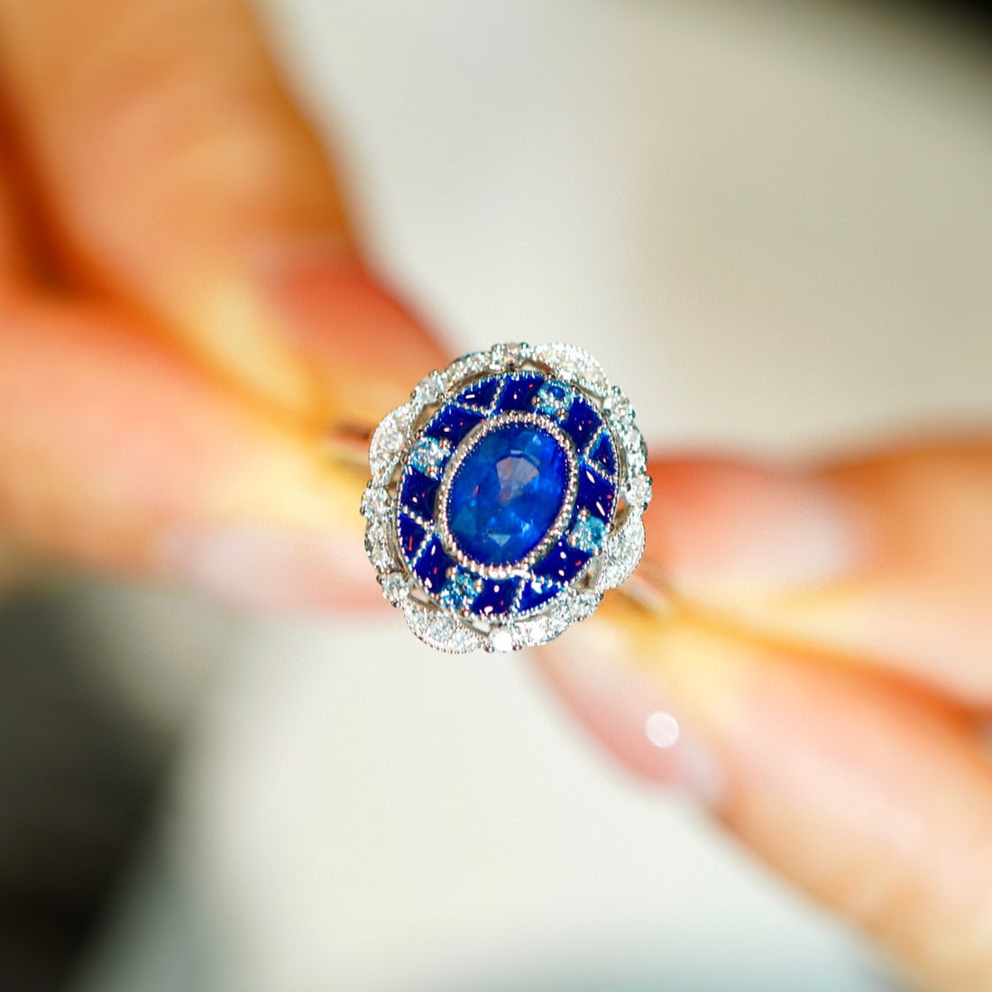 14K GOLD 1.25 CT NATURAL SAPPHIRE & DIAMOND RING - 2