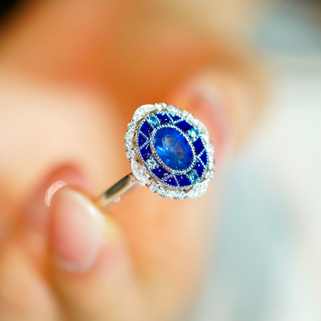 14K GOLD 1.25 CT NATURAL SAPPHIRE & DIAMOND RING - 3