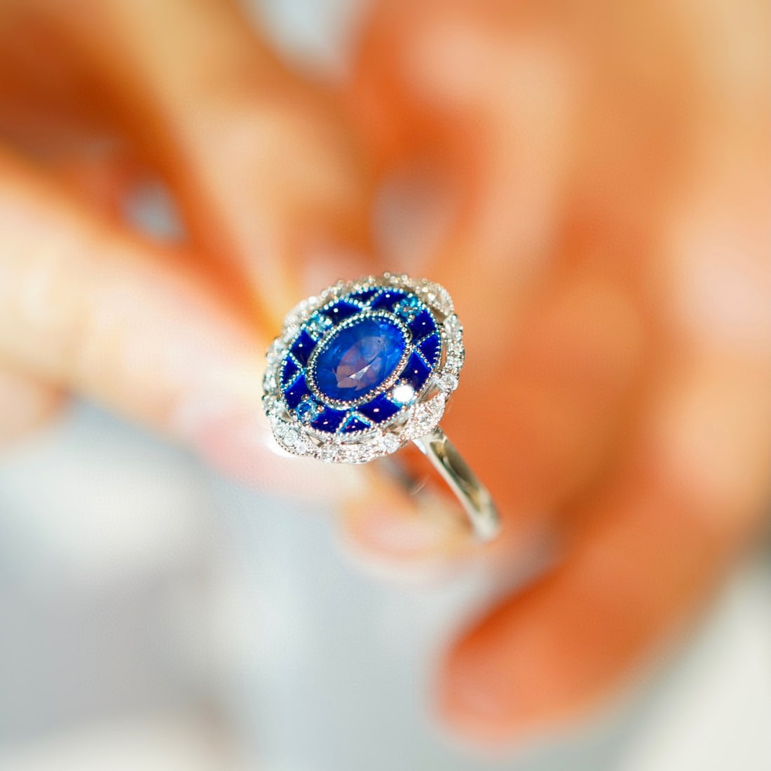 14K GOLD 1.25 CT NATURAL SAPPHIRE & DIAMOND RING - 4