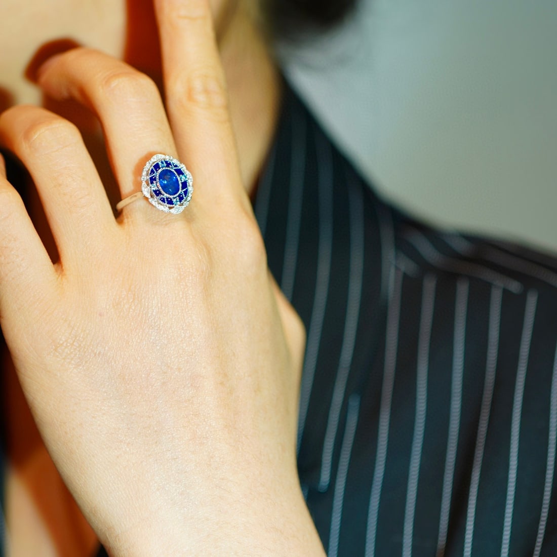 14K GOLD 1.25 CT NATURAL SAPPHIRE & DIAMOND RING - 5