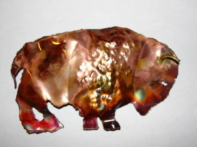 Artisan Massive Brutalist Hand Made Buffalo Brass Pin One of a Kind: Title:Artisan Massive Brutalist Hand Made Buffalo Brass Pin One of a Kind Description:Amazing hand made massive brutalist brass buffalo pin. Circa 1970's. Acquired from an artist in Oklahoma. Measures